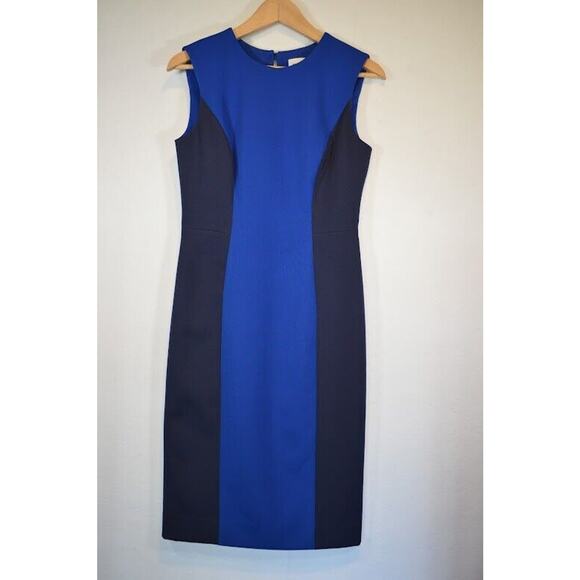 Milly Sleeveless Scuba Dress Colorblock Size 4 Fitted Career Black Blue $395 - Picture 6 of 13